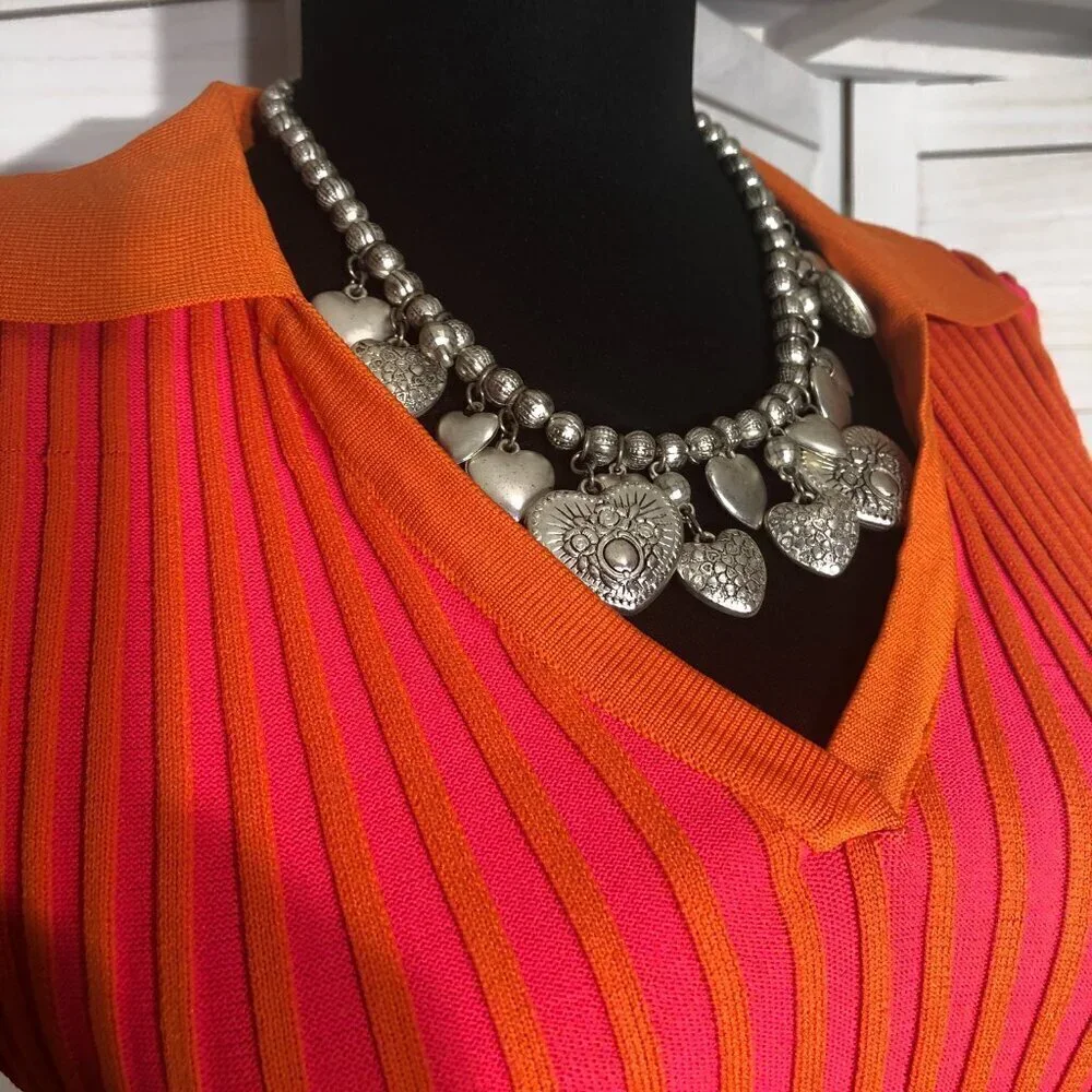 PrettyLittleThing Pink Orange Knit Cropped Top Small - Picture 9 of 11